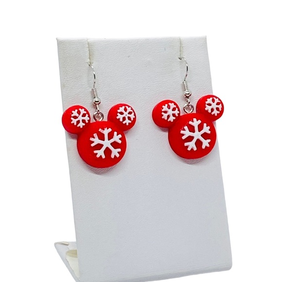 Christmas Mickey Snowflake Holiday Earrings - Picture 2 of 6